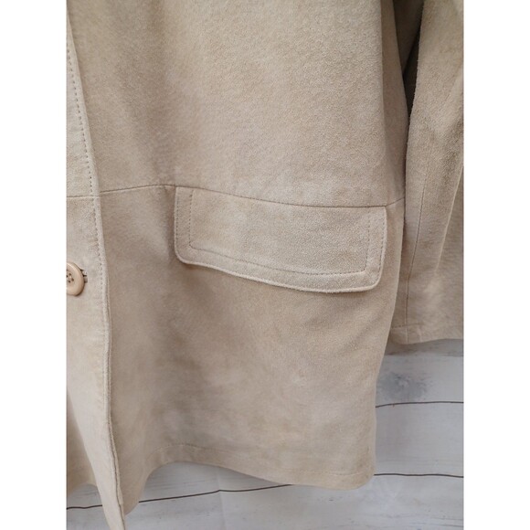 Jessica Holbrook Suede 100% Leather Jacket Sz 1X Beige Button Front - Picture 3 of 8